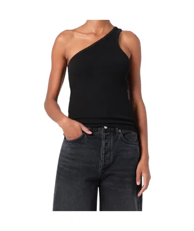 Agolde One-shoulder Ribbed Tank Top In Black