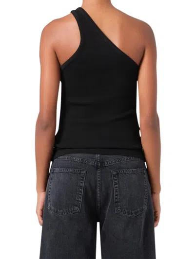 Agolde One-shoulder Ribbed Tank Top In Black