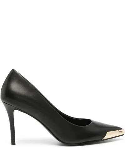 Versace Jeans Couture Elegant Black Pumps With Iconic Gold Accent And Luxurious Leather Finish In Black