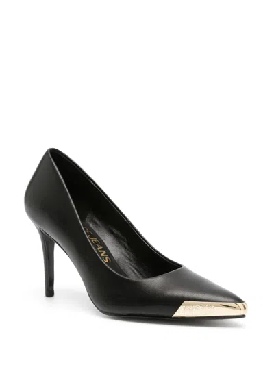 Versace Jeans Couture Elegant Black Pumps With Iconic Gold Accent And Luxurious Leather Finish In Black
