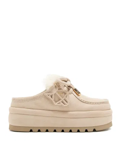 Naked Wolfe Blizzard Faux Fur-trimmed Platform Mules In Neutral