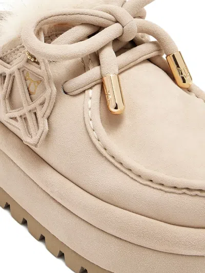 Naked Wolfe Blizzard Faux Fur-trimmed Platform Mules In Neutral