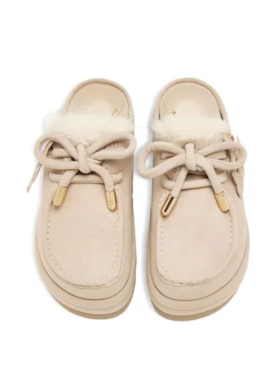 Naked Wolfe Blizzard Faux Fur-trimmed Platform Mules In Neutral