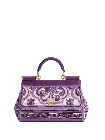 Dolce & Gabbana Small Sicily Leather Handbag In Purple