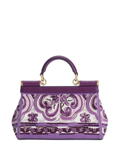 Dolce & Gabbana Small Sicily Leather Handbag In Purple