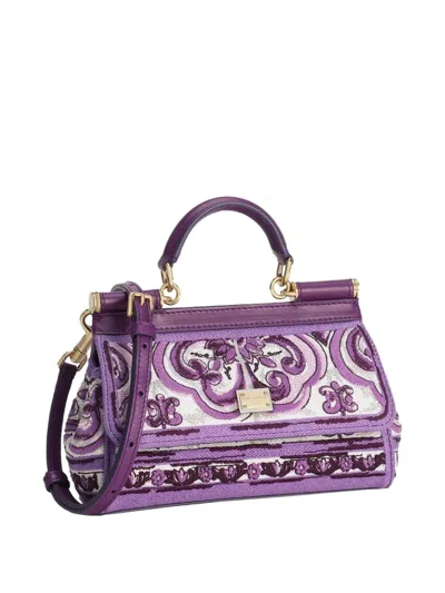 Dolce & Gabbana Small Sicily Leather Handbag In Purple