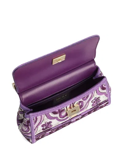 Dolce & Gabbana Small Sicily Leather Handbag In Purple