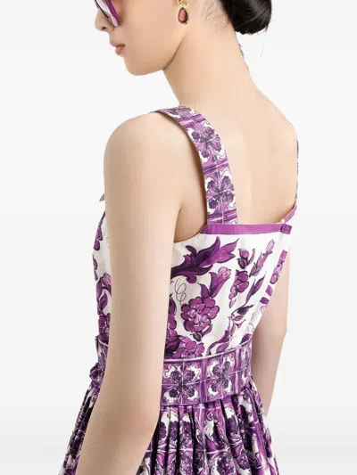 Dolce & Gabbana Midi Dress Button Detail Floral Majolica