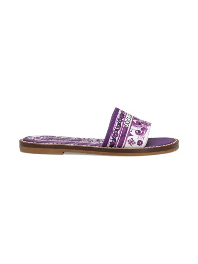 Dolce & Gabbana Majolica-print Slides In Purple