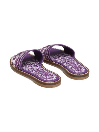 Dolce & Gabbana Majolica-print Slides In Purple