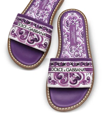 Dolce & Gabbana Majolica-print Slides In Purple