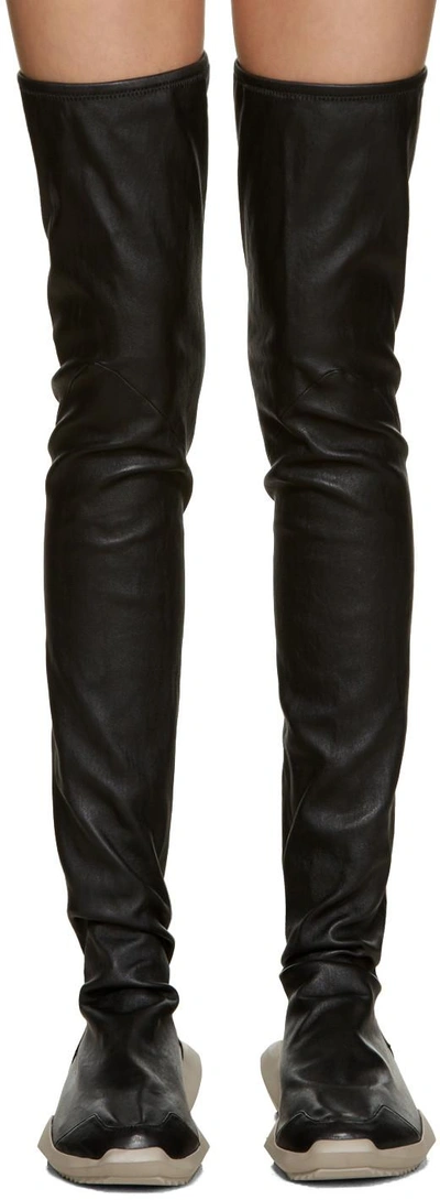 Shop Rick Owens Black Adidas Edition Stretch Tech Runner Over-the-knee Boots