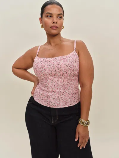 Reformation Womens Rosin Hattie Floral-print Linen Crop Top In Brown