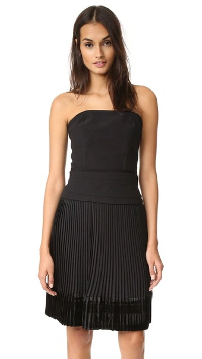 Carven Strapless Dress With Pleated Skirt In Black