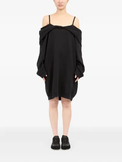 Mm6 Maison Margiela Mm6 By Maison Margiela Off-shoulder Black Sweatshirt Dress With Cozy Hood