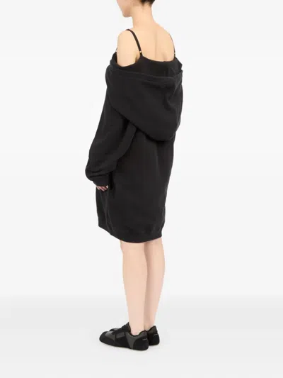 Mm6 Maison Margiela Mm6 By Maison Margiela Off-shoulder Black Sweatshirt Dress With Cozy Hood