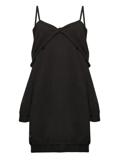 Mm6 Maison Margiela Mm6 By Maison Margiela Off-shoulder Black Sweatshirt Dress With Cozy Hood