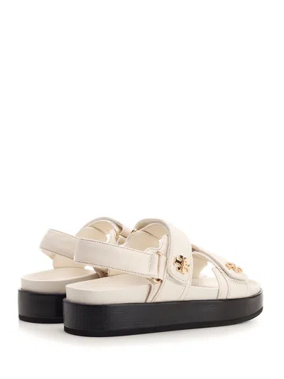 Tory Burch Black Slingback Sandals With Double Strap In White