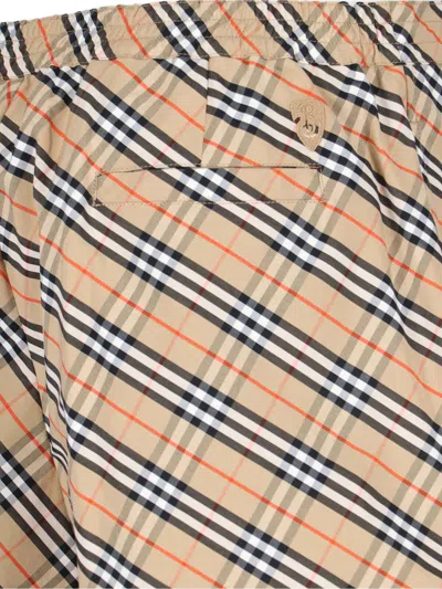 Burberry Women Beige Shorts With Elastic Drawstring Waist And All-over Check Motif In Cotton Woman