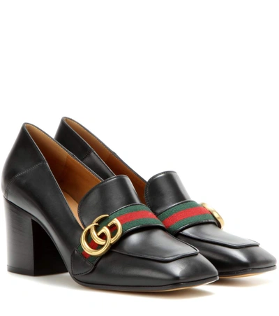 Shop Gucci Leather Mid-heel Loafers In Black