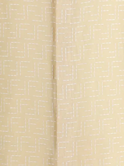 Fendi Men Yellow Shirt With Wide Short Sleeves And All-over Ff Motif In Linen Blend Man In Pink