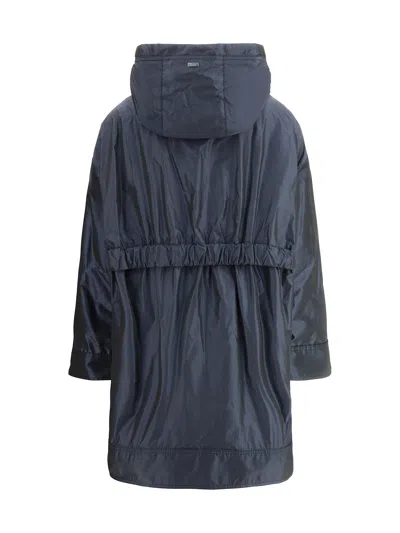 Herno Navy Blue Parka With Iridescent Effect And Slouchy Drawstring Hood