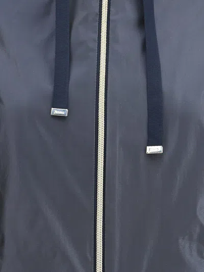 Herno Navy Blue Parka With Iridescent Effect And Slouchy Drawstring Hood