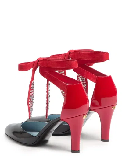 Valentino Black And Red Foliefoliage Décolleté In Black