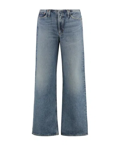 Agolde Wide-leg Faded Wash Denim Trousers With Five Pockets In Blue