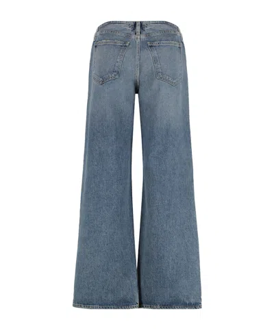 Agolde Wide-leg Faded Wash Denim Trousers With Five Pockets In Blue