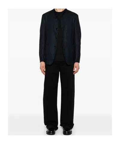 Zegna Navy Blue Piquet Cotton T-shirt In Black