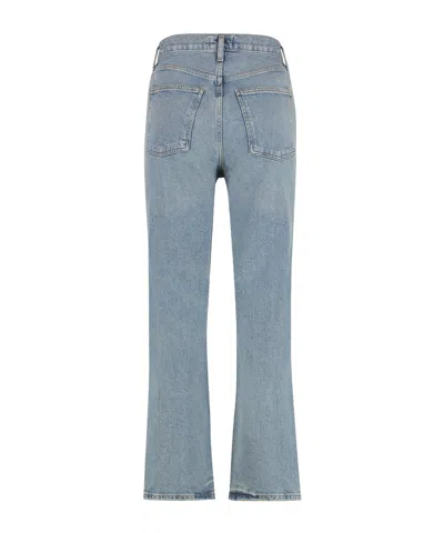 Agolde Wide-leg Faded Wash Denim Trousers With Five Pockets In Blue