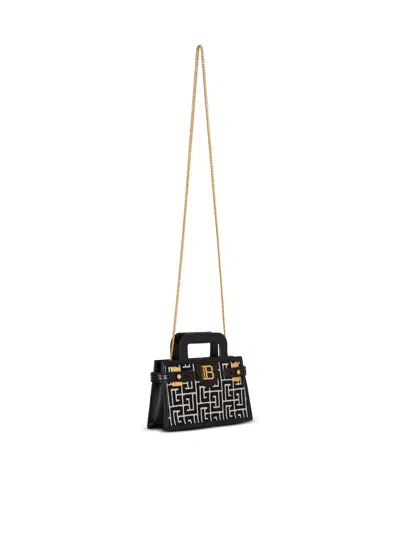 Balmain Small Geometric Pattern Handbag With Chain Strap In Black