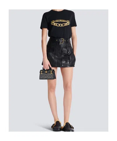 Balmain Small Geometric Pattern Handbag With Chain Strap In Black