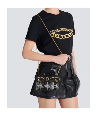 Balmain Small Geometric Pattern Handbag With Chain Strap In Black