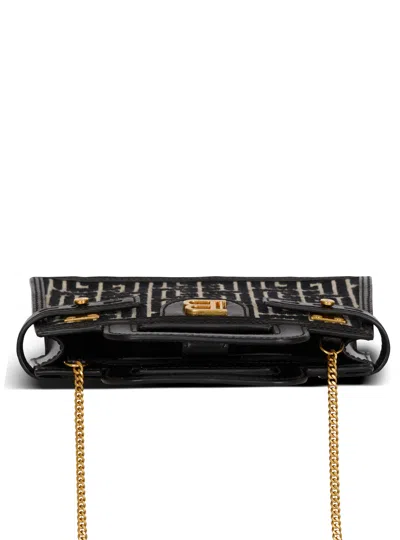 Balmain Small Geometric Pattern Handbag With Chain Strap In Black