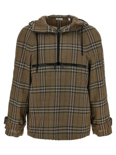 Burberry Half-zip Jacket With Check Pattern In Silk Blend