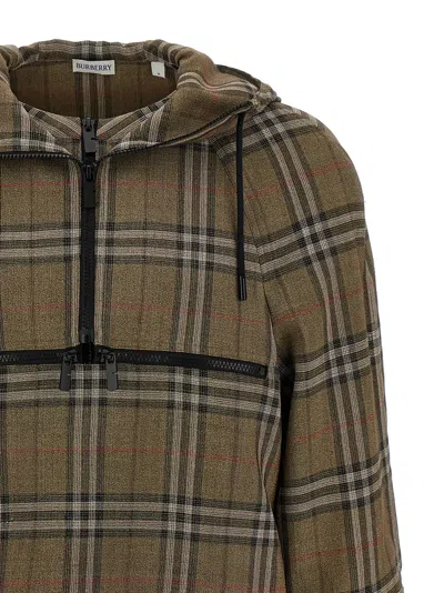 Burberry Half-zip Jacket With Check Pattern In Silk Blend