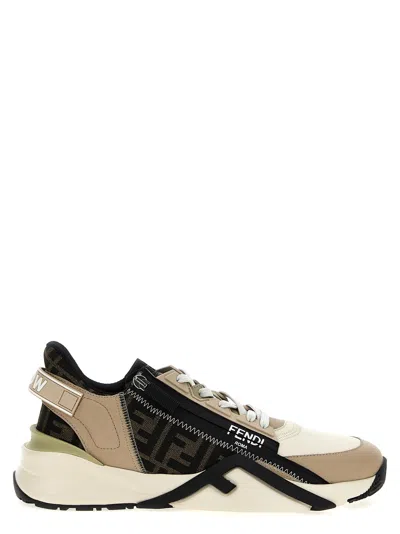 Fendi Beige Leather Sneakers With Ff Motif In Brown