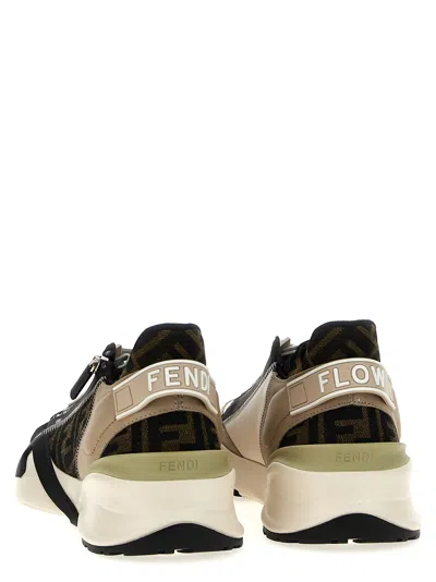 Fendi Beige Leather Sneakers With Ff Motif In Brown