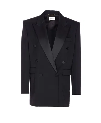 Saint Laurent Double Breasted Button Jacket In Black