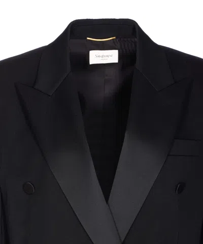 Saint Laurent Double Breasted Button Jacket In Black