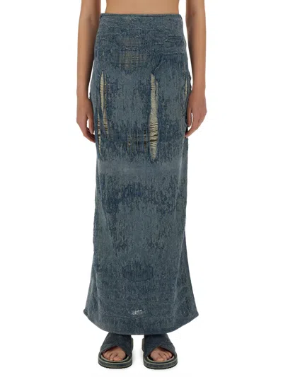 Diesel Skirt In Ultra-destroyed Jacquard Denim In Gray