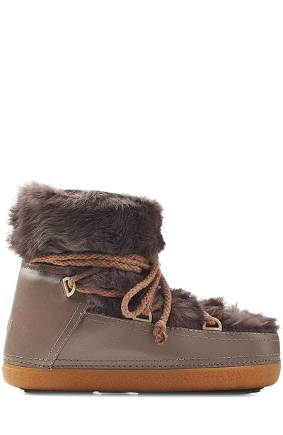 Inuikii Rabbit Low Fur-lined Leather Boots In Brown