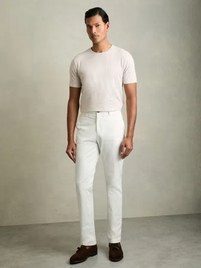 Reiss Wheat Melange Marl Crew Neck T-shirt In White