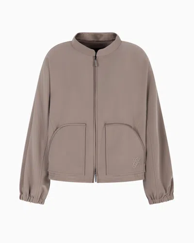 Emporio Armani Technical Cady Blouson With Logo Embroidery In Nude
