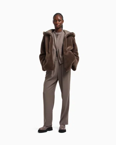 Emporio Armani Technical Cady Blouson With Logo Embroidery In Nude