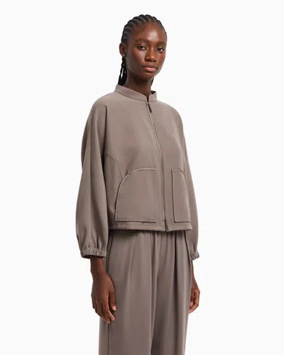 Emporio Armani Technical Cady Blouson With Logo Embroidery In Nude