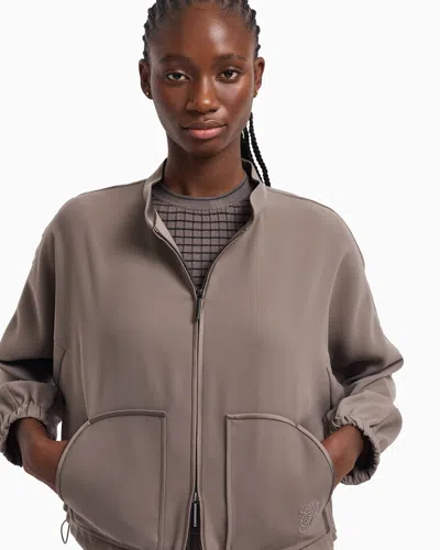Emporio Armani Technical Cady Blouson With Logo Embroidery In Nude