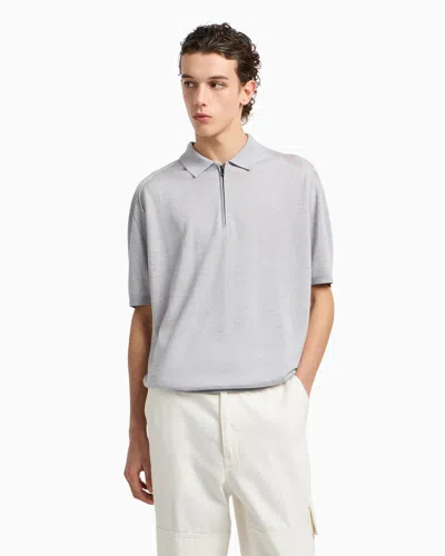 Emporio Armani Wool Blend Polo Shirt In Gray